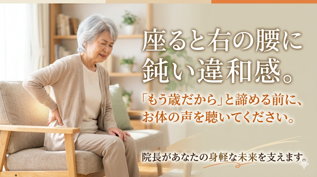 座るとチクリ…右腰の「鈍い痛み」。その正体と、あなたが手に入れる「身軽な未来」